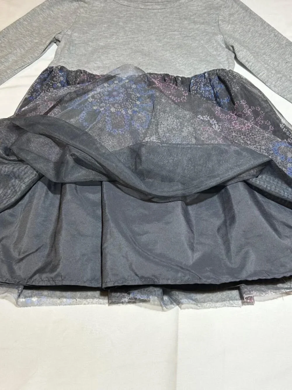 Gymboree Girls 5T Gray Floral Tulle Bottom Long Sleeve Dress Party Twirl